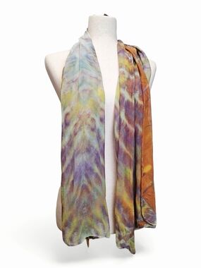Women's Multi- Color Tie Dyed Silk Chiffon Scarf 17" X 63"